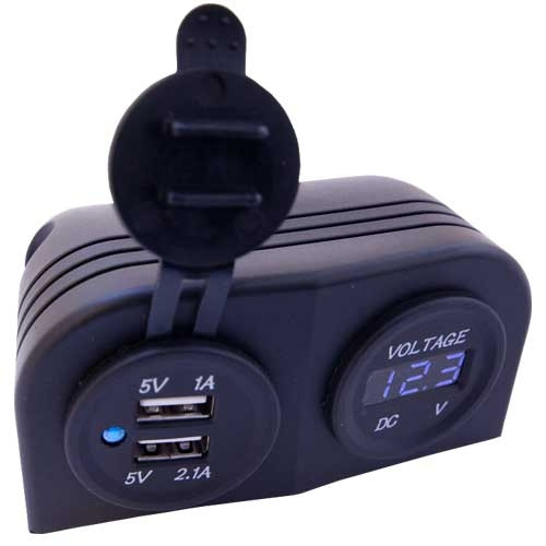 2x USB Med Volttimittarilla PInta-asennettava ryhmässä Matkailuvaunu & Matkailuauto / Elektroniikka / Pistorasiat/Katkaisijat & Lisävarusteet / USB-liitäntä @ Campmarket (65935)