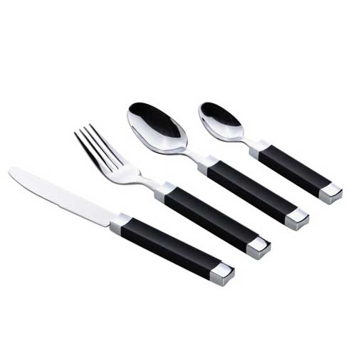 Gimex Bestickset 16 Delar Fyrkantiga Handtag Black & White