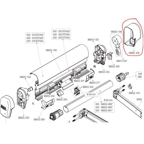 Päätykansi F45L Oikea Titanium 450-550 ryhmässä Etuteltat & Markiisit / Markiisit / Matkailuauto Markiisit / Fiamma / Varaosat @ Campmarket (72989)