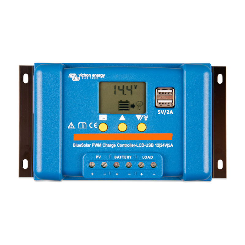 Victron Aurinkosäätimet BlueSolar PWM-LCD&USB 12/24V-5A ryhmässä Matkailuvaunu & Matkailuauto / Elektroniikka / Aurinkopaneelit / Aurinkopaneelisäätimet / PWM @ Campmarket (81215)