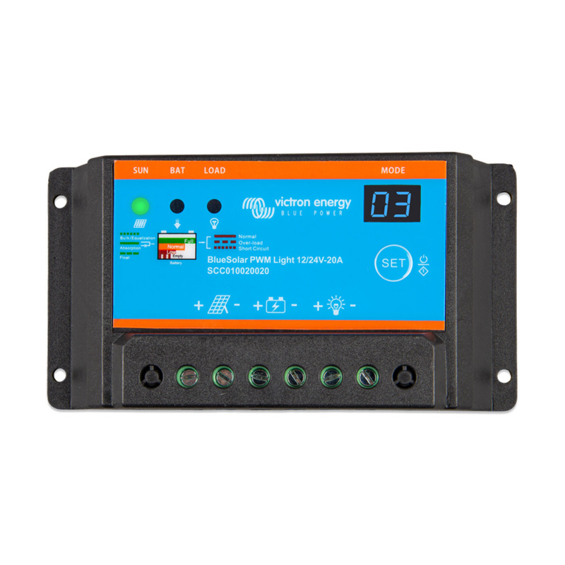 Victron Aurinkosäätimet BlueSolar PWM-Light 12/24V-20A ryhmässä Matkailuvaunu & Matkailuauto / Elektroniikka / Aurinkopaneelit / Aurinkopaneelisäätimet / PWM @ Campmarket (81219)