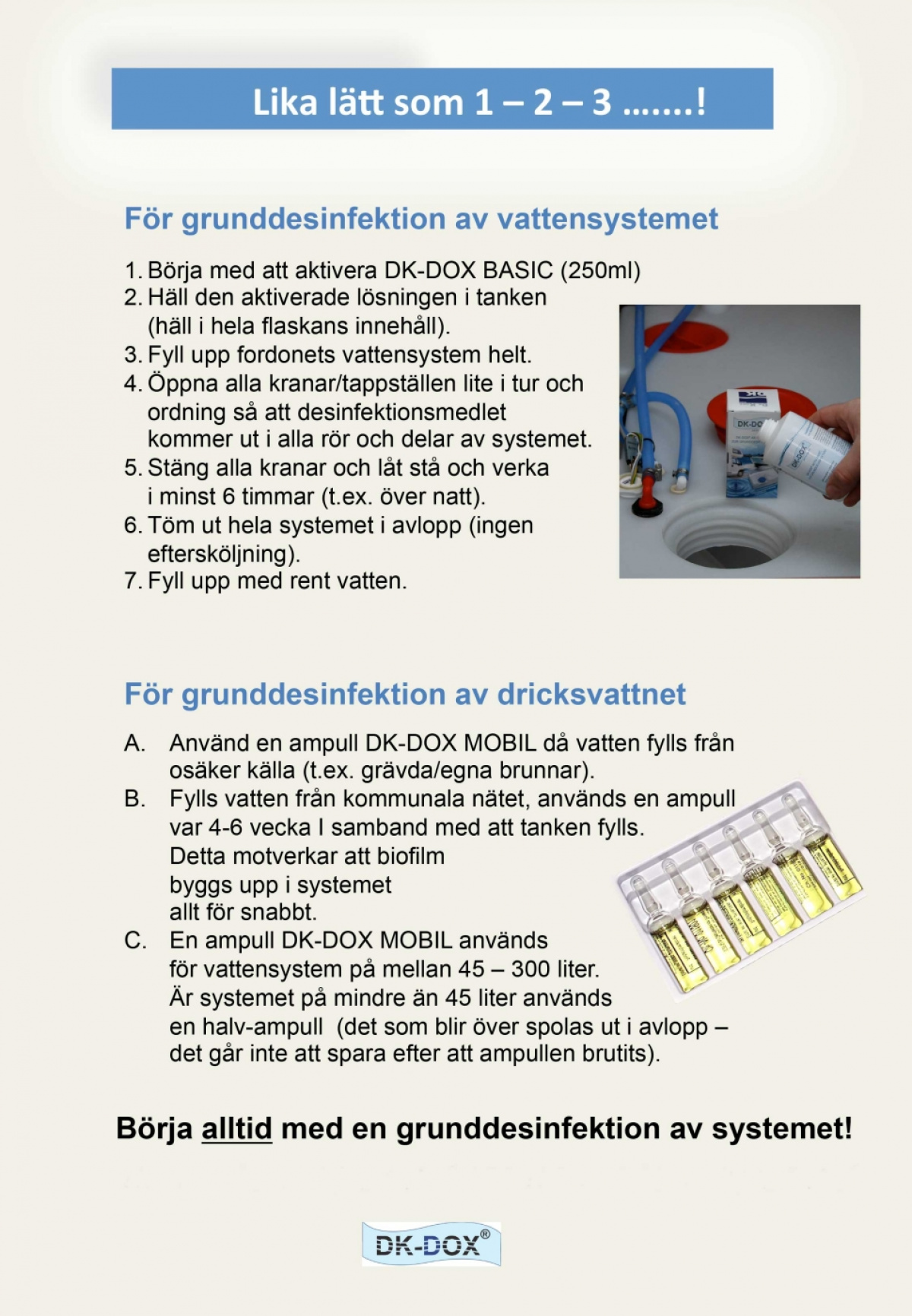 DK-DOX Aktiv Mobil ryhmässä Vesi & Sanitaatio / Kemikaalit / Juomavesisäiliön Desinfiointi @ Campmarket (65778)