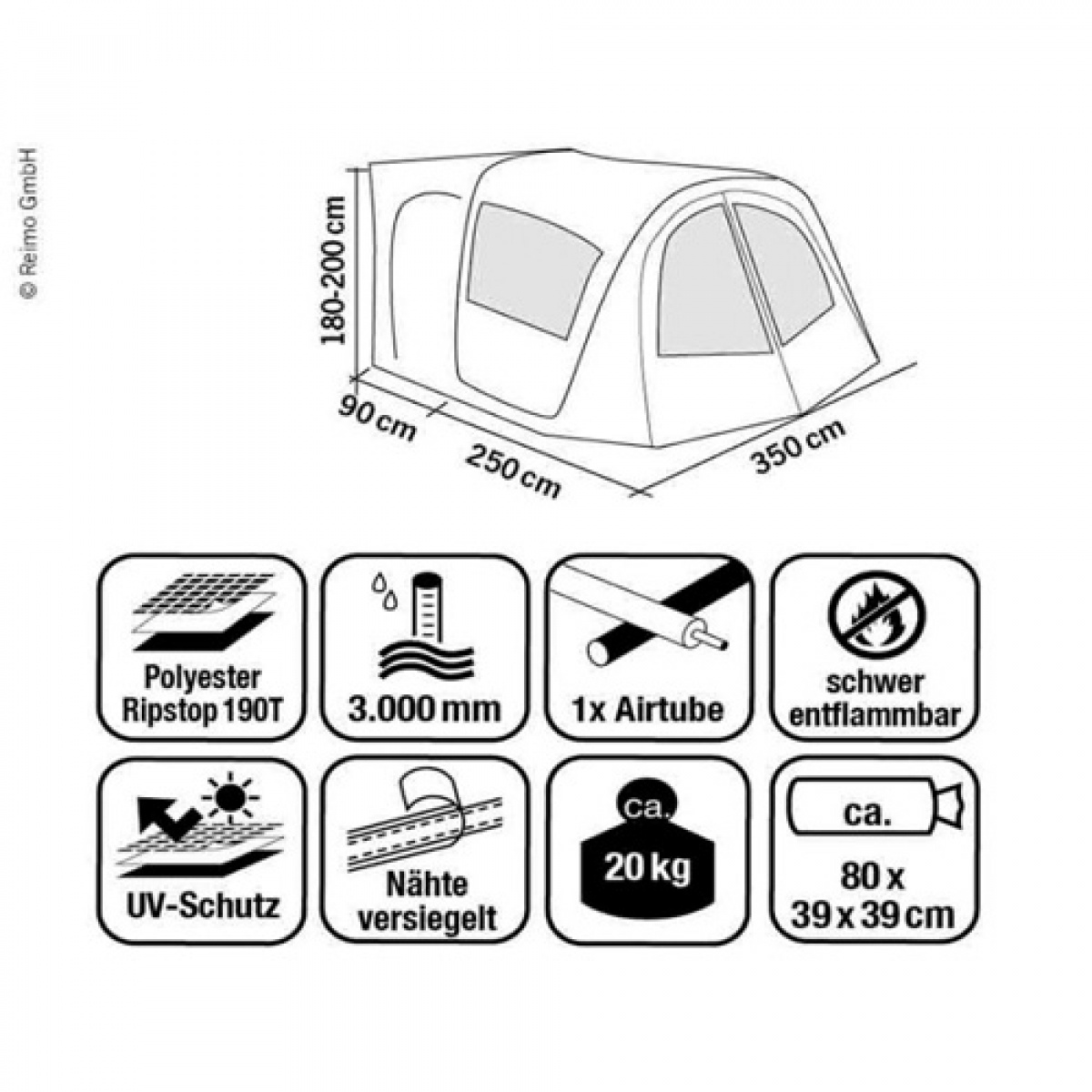 Reimo Vapaasti Seisova TakaluukunTeltta Tour Van AIrT3/T4/T5/T6 ryhmässä Matkailuvaunu & Matkailuauto / Pakettiautot & Retkeilyautot / Teltat / Ilmateltat @ Campmarket (69943)