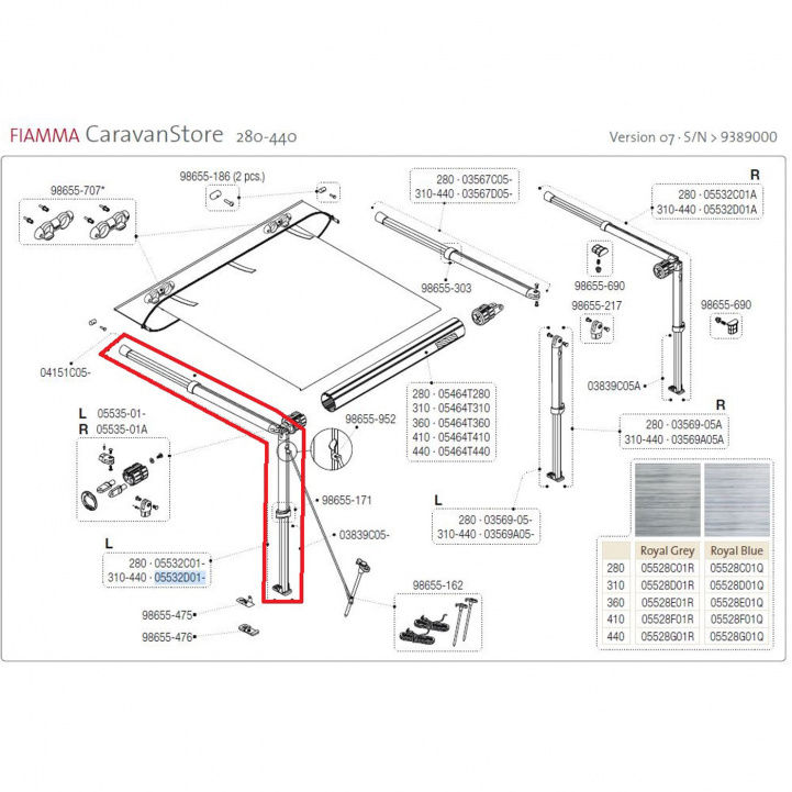 Fiamma Tukivarsi + Jalka Vasen 310-440 Versio 07 ryhmässä Etuteltat & Markiisit / Markiisit / Matkailuvaunu Markiisit / Varaosat Matkailuvaunun Markiiseihin / Varaosat Caravanstore @ Campmarket (73134)