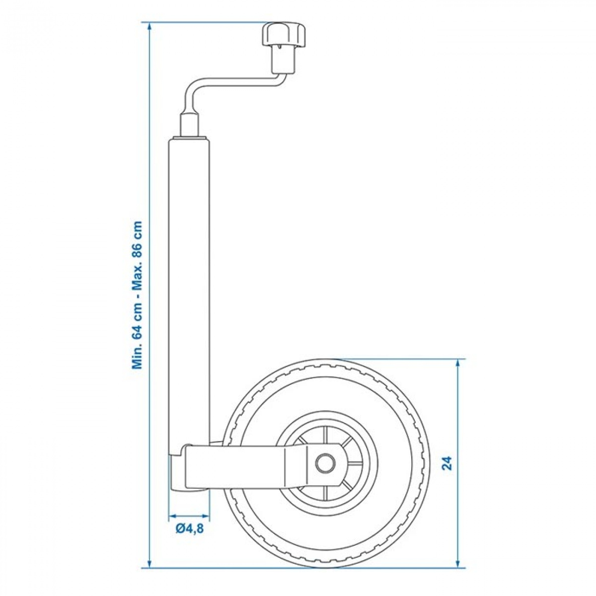 ProPlus Tukipyörä 48 mm Muovivanne Ilmarenkaalla 260x85 mm ryhmässä Matkailuvaunu & Matkailuauto / Koriosat / Nokkapyörät @ Campmarket (78344)