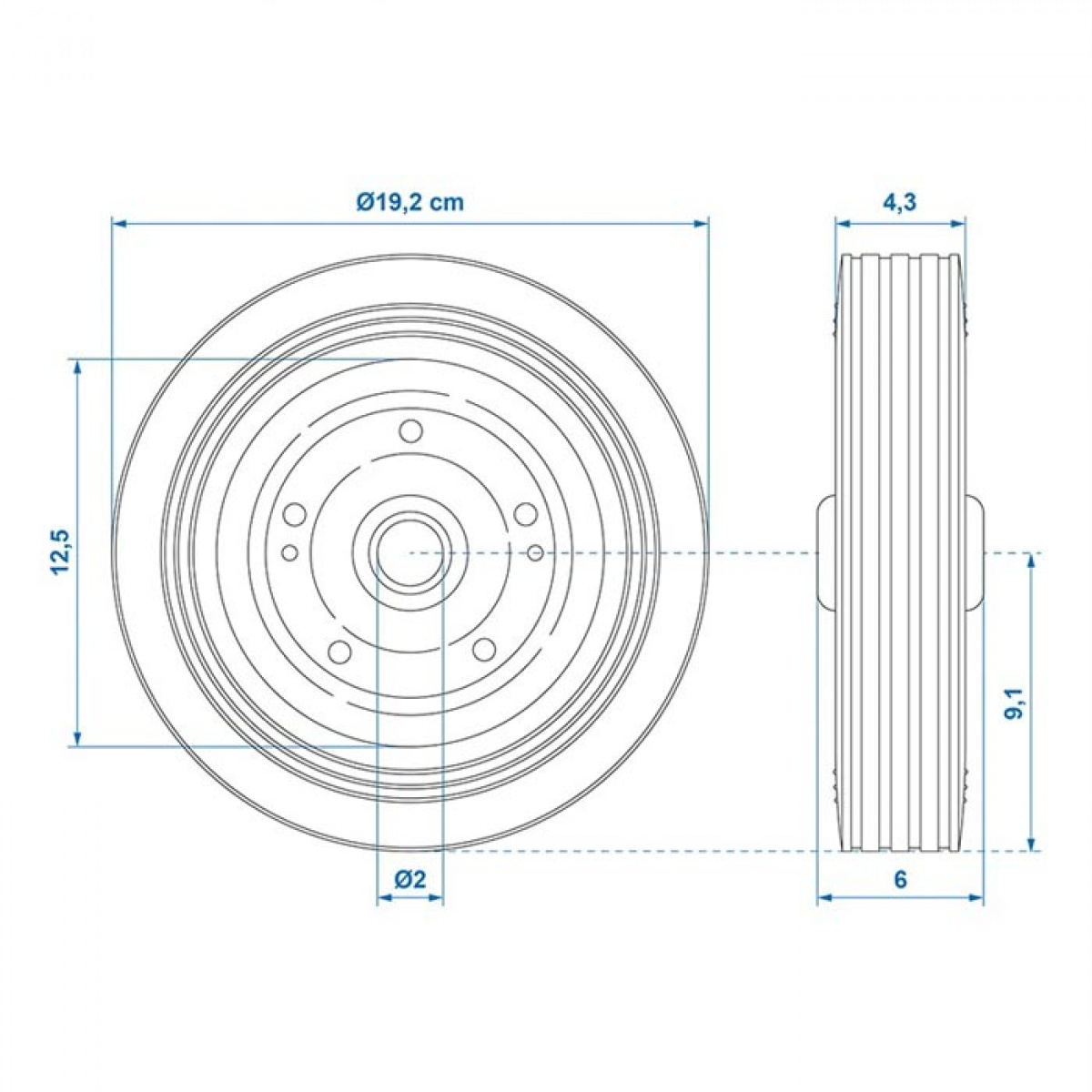 ProPlus Metallivanne Varapyörä Kumirenkaalla 200x50 mm ryhmässä Matkailuvaunu & Matkailuauto / Koriosat / Nokkapyörät @ Campmarket (78348)