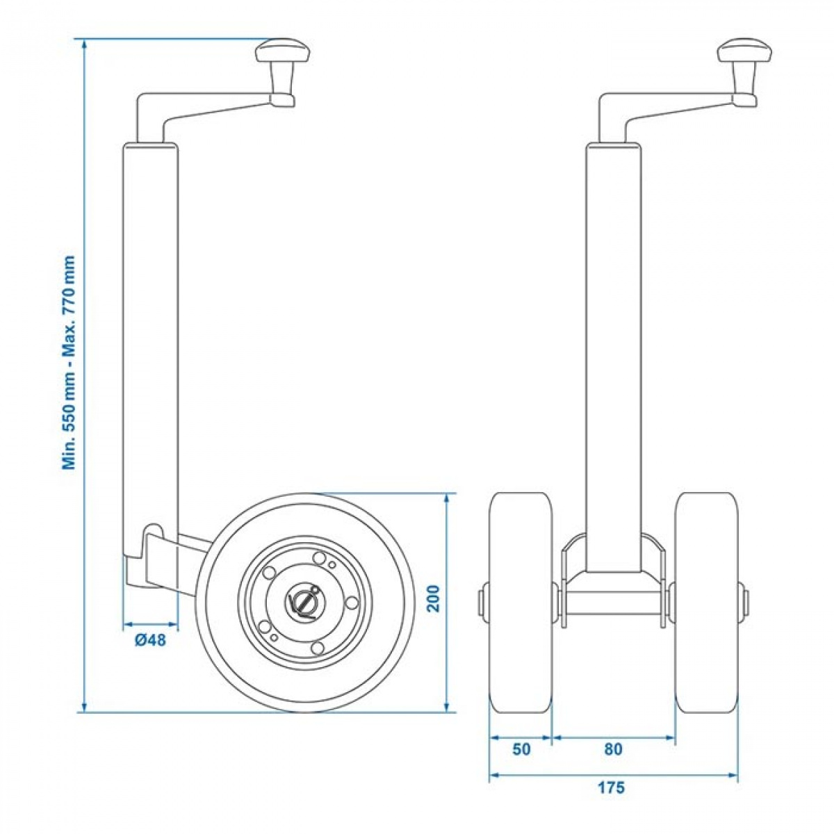 ProPlus Tukipyörä Tupla 48 Kumirengas 200 x 50 mm ryhmässä Matkailuvaunu & Matkailuauto / Koriosat / Nokkapyörät @ Campmarket (78450)