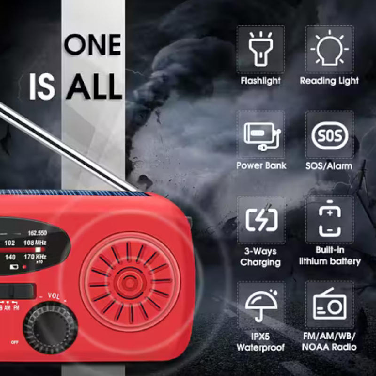 Hätäradio Kammella AM-FM Aurinkokennolla Sis. USB ryhmässä Muut Tuotteet / Turvallisuus / Muu Turvallisuus @ Campmarket (79597)