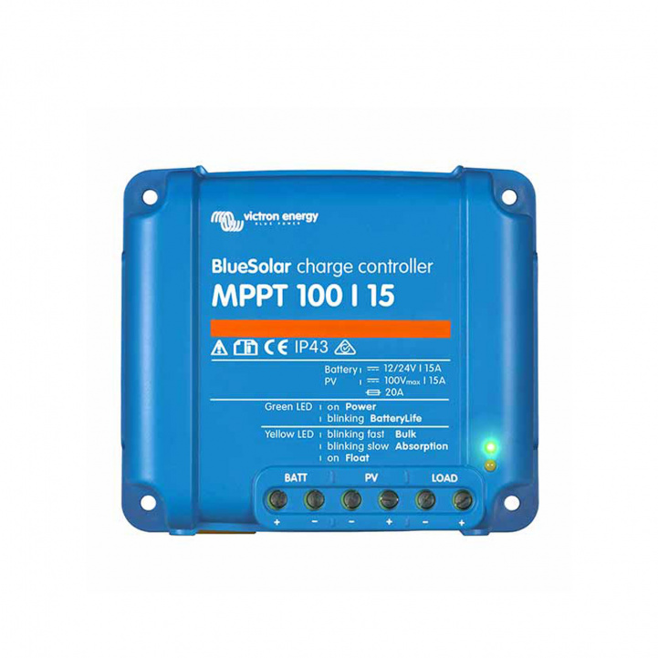 Victron Aurinkosäädin BlueSolar MPPT 100/15 ryhmässä Matkailuvaunu & Matkailuauto / Elektroniikka / Aurinkopaneelit / Aurinkopaneelisäätimet / MPPT @ Campmarket (81342)