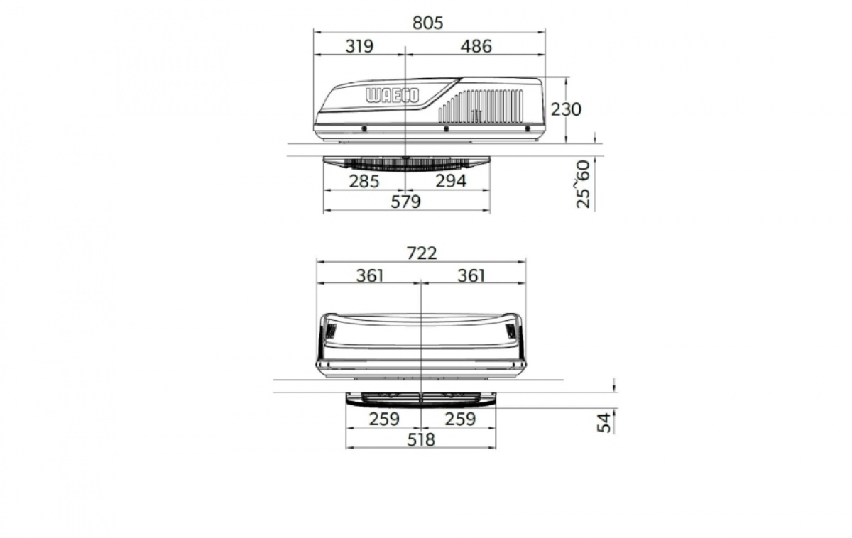 Waeco Aircondition WAC-2200 ryhmässä Matkailuvaunu & Matkailuauto / Lämmitys & Ilmastointi / Ilmastointi / Kattoon Asennettavat @ Campmarket (83931)