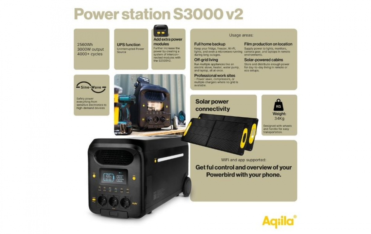 Aqiila Powerbird Powerstation S3000V2 ryhmässä Matkailuvaunu & Matkailuauto / Elektroniikka / Sähkökeskukset & Sähkögeneraattorit / Voimalaitokset @ Campmarket (83996)