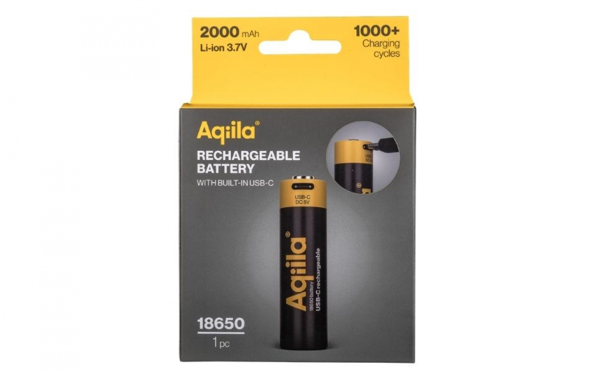 Aqiila Ladattava 18650-Paristo USB-C ryhmässä Matkailuvaunu & Matkailuauto / Elektroniikka / Akut & Muuntimet / Akut @ Campmarket (84006)