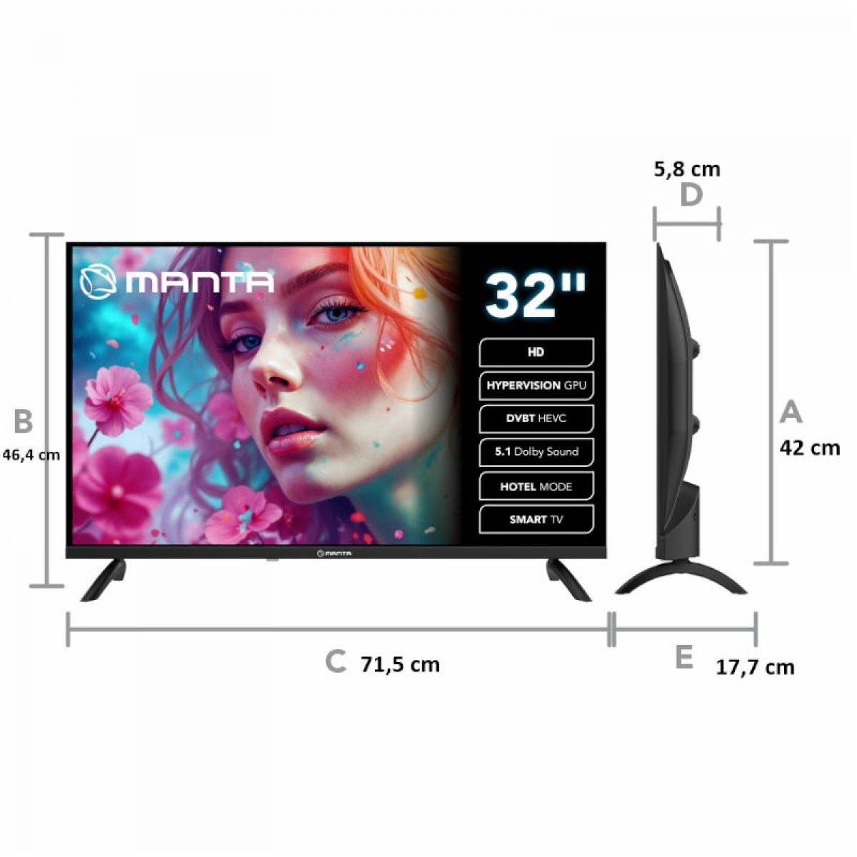 Manta LED Smart TV 32 tuumaa 230v ryhmässä Matkailuvaunu & Matkailuauto / Elektroniikka / TV, Kuva & Ääni @ Campmarket (84286)