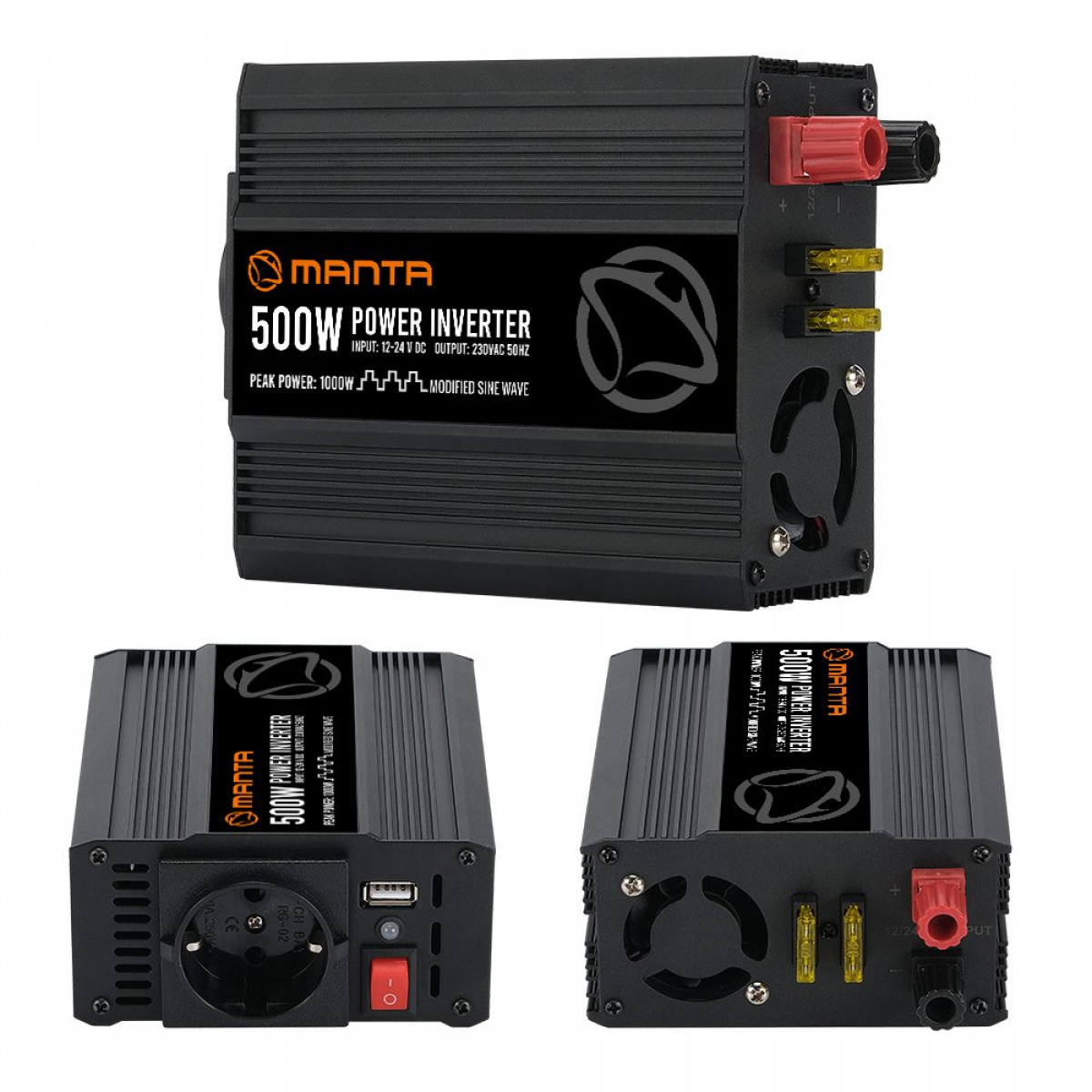Manta Invertteri 500 W ryhmässä Matkailuvaunu & Matkailuauto / Elektroniikka / Akut & Muuntimet / Invertteri & Muunnin / Muunnin 12V – 230V @ Campmarket (84287)