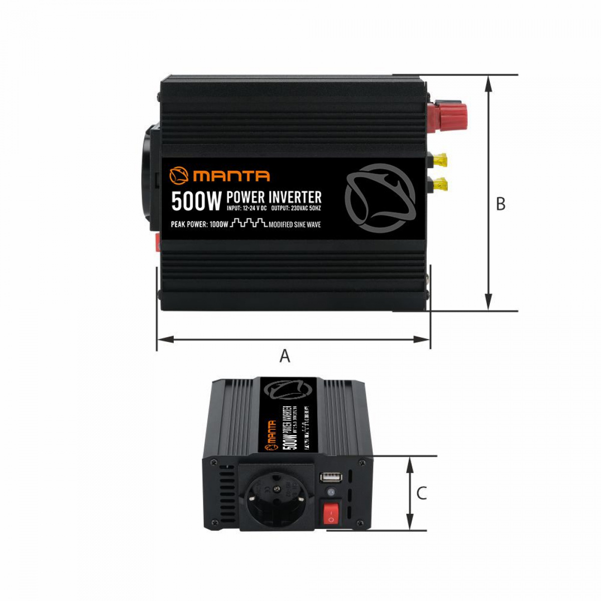 Manta Invertteri 500 W ryhmässä Matkailuvaunu & Matkailuauto / Elektroniikka / Akut & Muuntimet / Invertteri & Muunnin / Muunnin 12V – 230V @ Campmarket (84287)