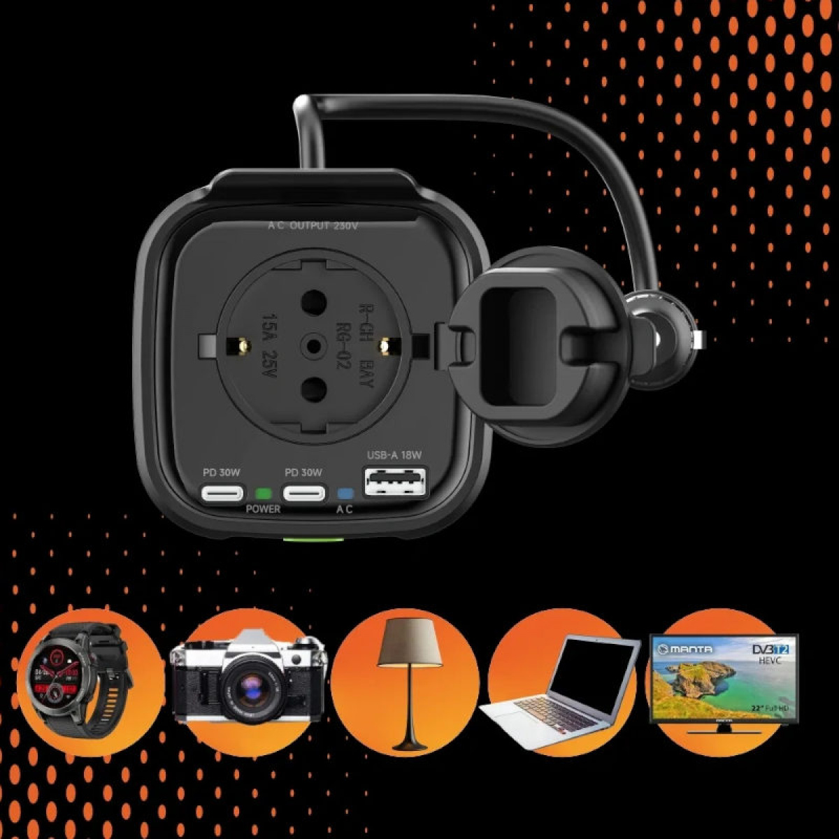 Manta 150 W Invertteri 12 V - 230 V ryhmässä Matkailuvaunu & Matkailuauto / Elektroniikka / Akut & Muuntimet / Invertteri & Muunnin / Muunnin 12V – 230V @ Campmarket (84507)